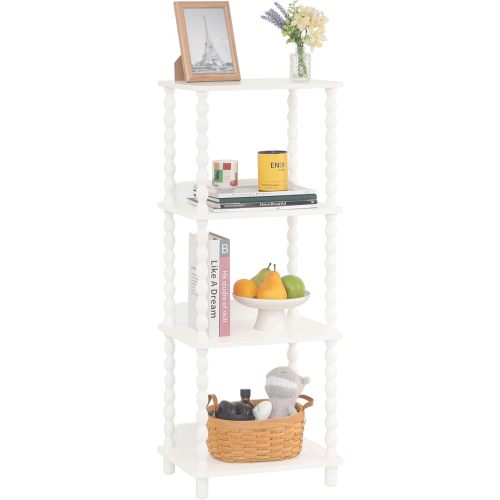 Bookshelf, 4-Tier Bookcase with Open Shelves, Modern Book Shelf for Small Spaces, Bedroom, Living Room and Office with Solid Wood Legs(White)