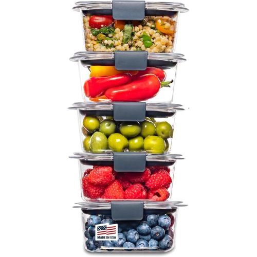Rubbermaid Brilliance BPA-Free Food Storage Containers Multi Pack, 1.3 Cup Plastic Containers with Lids, 5 Pack, Leak Proof, Microwave & Dishwasher Safe