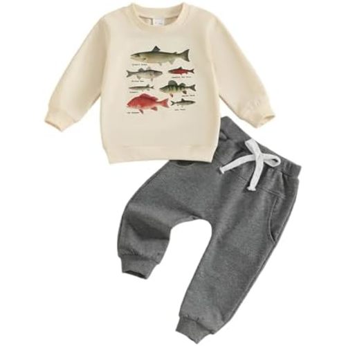 Fernvia Toddler Baby Boy Fall Clothes Animal Print Long Sleeve Pullover Tops + Drawstring Pants Winter Outfits
