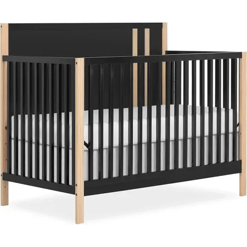 Dream On Me Soho Convertible Crib In Matte Black Vintage, JPMA & Greenguard Gold Certified, Crafted with Sustainable New Zealand Pinewood,Adjustable height & Converter