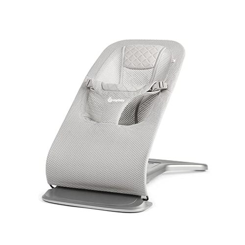 Ergobaby Evolve 3-in-1 Bouncer Seat for Babies and Toddlers 5.5-25lbs - Multi Position Baby Rocker Seat with Adjustable Heights, Secure Harness, Newborn Insert - Light Grey