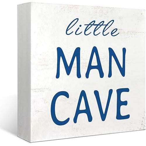 Mtrgdn Baby Boy Nursery Decor,Kids Room Decor,Little Man Cave Wooden Box Sign for Boy Baby Nursery Room Shelf Table Desk Decorations,5x5 Inch