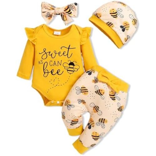 Baby Girl Clothes Newborn Infant Outfits Cute Summer Clothes Spring Romper Set+Hat+Headband