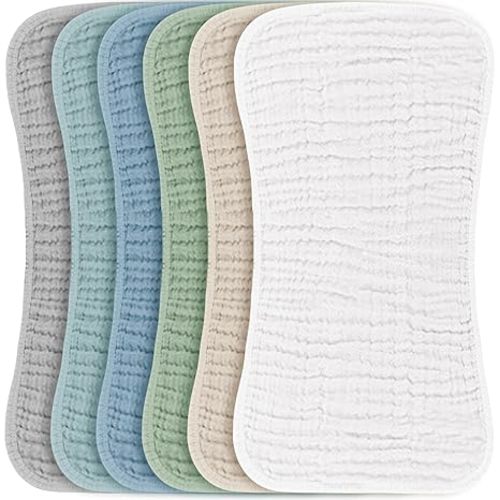 Konssy Muslin Baby Burp Cloths Sets for Unisex- 6 Pack Large 100% Cotton Burping Clothes for Newborn, Baby Girls and Boys