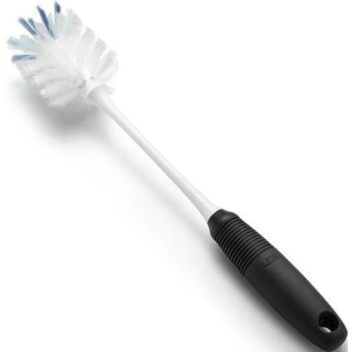 OXO Good Grips Bottle Brush, Dual-Bristle Cleaning for Bottles, Pitchers and Carafes, Flexible Neck Scrub Brush, Safe for Stemware and Delicate Glassware, Dishwasher Safe