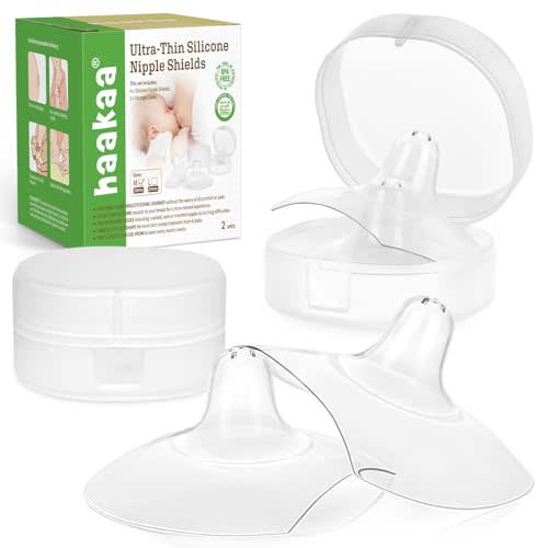 haakaa Silicone Nipple Shields for Breastfeeding Newborns, Contact Nipple Shield for Latching Difficulties, Flat or Inverted Nipples, Includes Storage Case (18mm, 4pcs)