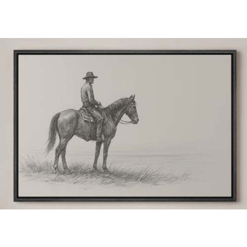 wall26 Cowboy on Horse Sketch Western Decor - Framed Canvas Wall Art Print | Wayfair