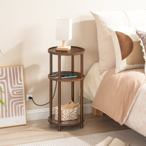 HOOBRO Small Round End Table with Charging Station & Reviews | Wayfair