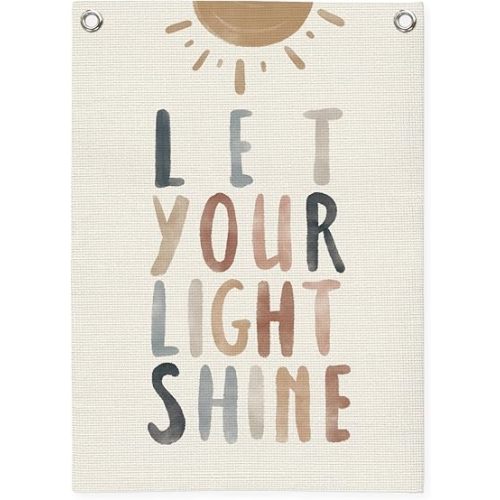 Inspirational Positive Affirmations Wall Decor,Let Your Light Shine for Kids Wall Art Linen Canvas Banner,Positive Wall Decor Hanging Flag for Classroom Playroom Bedroom 18x25 Inch
