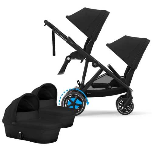 Cybex eGazelle S Electronic Assist Twin Stroller + Cot Bundle - Black Frame / Moon Black