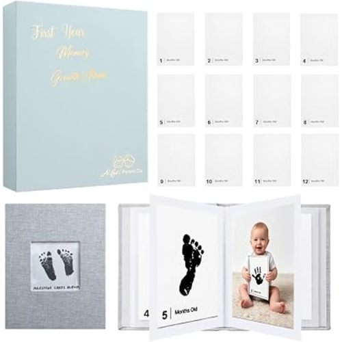 15 Pack Baby Inkless Milestone Cards Hand Casting Kit, 12 Months Ink Print Hand and Footprint, My First Cards Feet Book Print Kit, Newborn Photo Album Keepsake Book Feet Stamp Postpartum