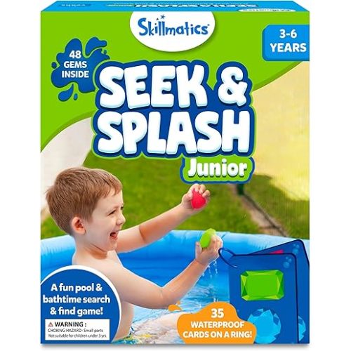 Skillmatics Pool Toys – Seek & Splash, Preschool Search & Find Water Game, Swimming Pool & Bathtime Toy for Kids, Summer Fun & Gifts for Boys & Girls Ages 3, 4, 5, 6, Includes 48 Colorful Gems