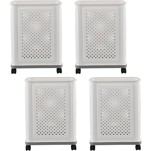 45 L Rolling Slim Laundry Basket with Wheels, 4 Pack Narrow Dirty Clothes Basket with Wheels, White