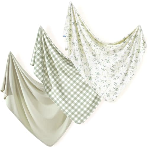 GRSSDER 3-Pack Ultra Soft Stretchy Jersey Knit Baby Swaddle Blankets, 33x44 | Snug Cocoon Fit, Easy Swaddling, Lightweight & Breathable Feel, Versatile Multi-Use Design, Fade-Resistant & No Pilling