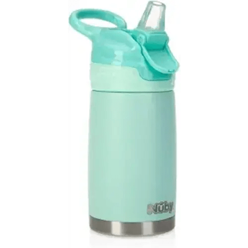 Nuby Thirsty Kids No Spill Flip-It Reflex Stainless Steel Travel Cup or Water Bottle - 10 Oz - 18+ Months - Aqua Mint - Back to School Essentials
