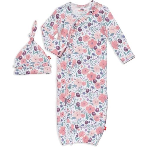 Magnetic Me Organic Cotton Newborn Sleeper Gown & Hat Set | Super Soft Organic Cotton Fabric Sleep Sack | Whistledon Ruffle | 0-3 Months