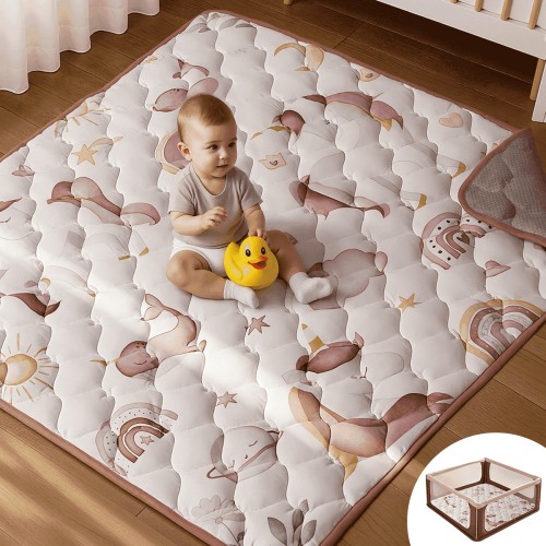 Baby Play Mat, Caveen Thicken Soft Cotton Baby Playmats, Foldable Anti-Slip Floor Crawling Playmat Playpen Mat for Infants and Toddlers, 50"x50"