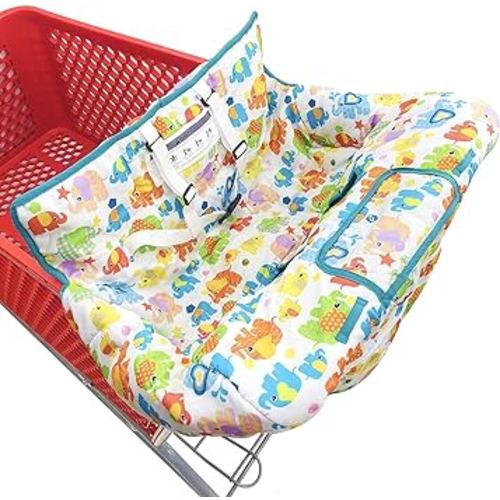 Portable 2-in-1 Grocery Cart Seat Cover and Baby Highchair Cover (Colorful Elephant)