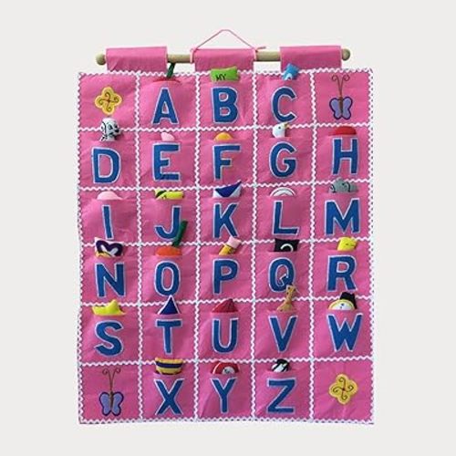 Pockets of Learning Pink ABC Felt Wall Hanging Chart - Early Education Alphabet Fabric Wall Décor for Children's Room | Engaging Educational Learning Art for Kids with Fabric Objects in Pocket