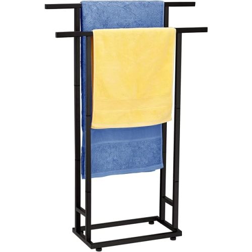 2-Tier Tall Towel Rack for Bathroom, Freestanding Towel Stand Drying Rack for Oversized Bath Towels, Poolside, Bathroom, Black, ALHAKIN
