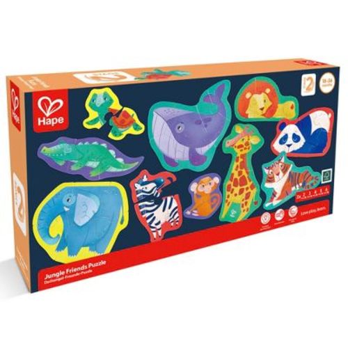 Hape: Jungle Friends Puzzle - 10 Mini Animal Shaped Puzzles, Ages 18mo+