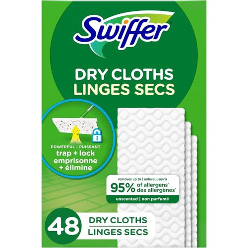 Swiffer Sweep + Mop, Dry Pads Refill, Floor Cleaner for Dirt, Dust, Hair, Cleaning Cloths for Mopping Home, Bathroom, Kitchen, Dust Mop, Floor Duster, Unscented, 48 Count