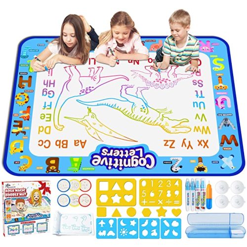 Jasonwell Aqua Water Doodle Mat 40 X 32 Inches Large Magic Drawing Doodling Mat Coloring Mat Educational Toys Christmas Birthday Gifts for Kids Toddler Boys Girls Age 2 3 4 5 6 7 8 Year Old (Alphabet)