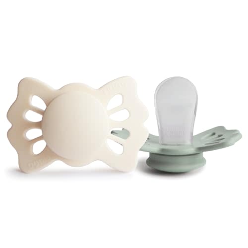 FRIGG Lucky Symmetrical SilkySoft Silicone Baby Pacifier | Made in Denmark | BPA-Free (Cream/Sage, 0-6 Months)