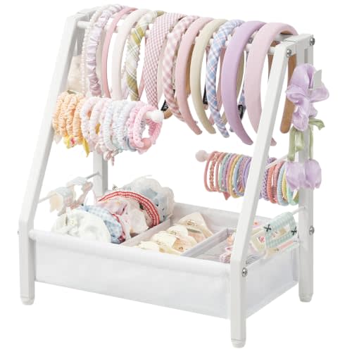 HOOBRO Headband Holder Stand for Girls Women, Hair Accessories Organizer | Metal Frame Headband Storage Organizer with Removable Dividers & Side Hooks, for Scrunchies, Claw Clips, Bows, Hair Ties