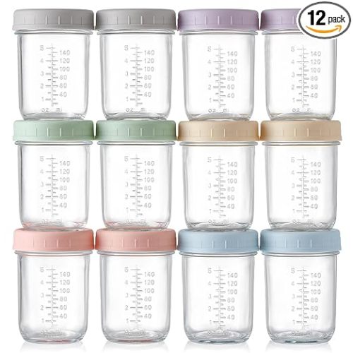 VITEVER 12 Pack Glass Baby Food Storage Containers - 8 oz Baby Food Storage Jars With Lids, Baby Food Maker, Microwave, Dishwasher & Freezer Safe