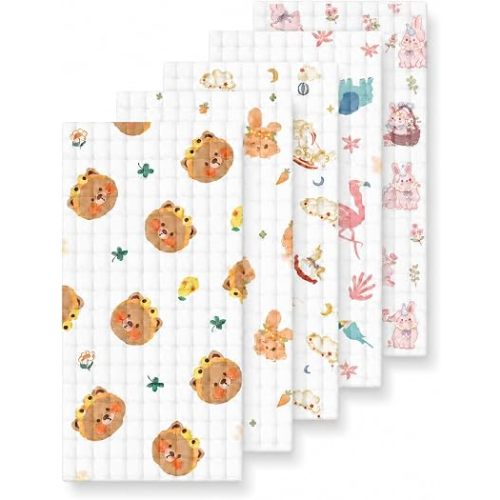 Baby Burp Cloths 5 Pack, 100% Cotton Muslin Burp Cloths, Baby Essentials, 6 Layer Gauze Burp Rags, Soft Absorbent Breathable Newborn Burping Cloths, Multi-Use for Spit Up, Drool & Feeding, 10" x 20"