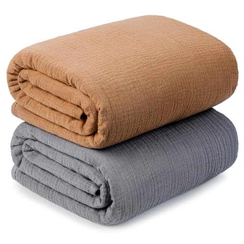 Muslin Swaddle Blankets for Newborn, 2 Pack Breathable Soft Receiving Blanket, Large 41 x 41 inches Swaddle Wrap Burping Clothes, Essentials Infant Shower Items. (Gray & Coffee)
