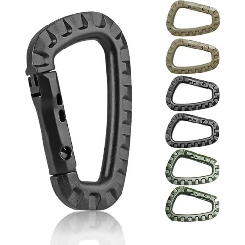 Tactical Gear Clips Plastic Carabiner Keychain Clip D-Rings Spring Snap Hook for Backpack, Molle System, Bag, Key Chain