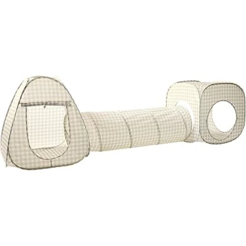 3 Sprouts Play Tent & Tunnel Set for Kids & Toddlers - 3-in-1 Pop Up Play Tent with Crawl Tunnel & Adventure Playhouse - Indoor Fun for Baby and Kids, for Boys & Girls - Gingham Beige