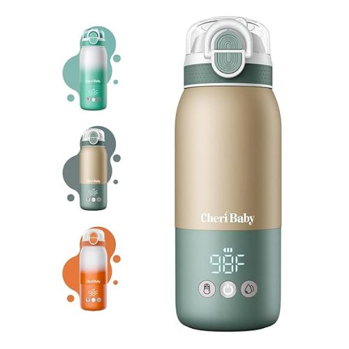 Portable Bottle Warmer for Travel — Novel Straw Lid, 80W Fast Heating, Dual Heating Modes for Breasmilk & Formula, 5 Temp Settings + Keep Warm, 12 Ounces Bottle Warmer On-The-Go Meet All-Day Needs