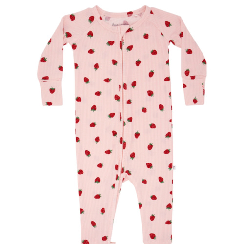 Strawberries Small Ribbed Zip Romper