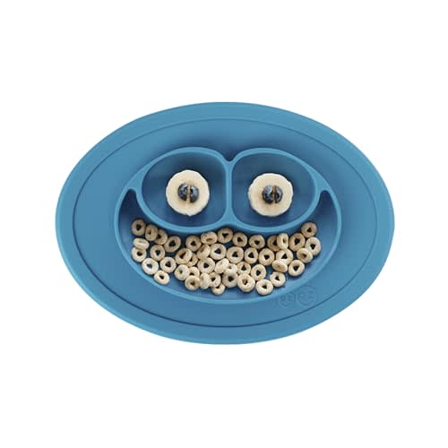 ezpz Mini Mat for 12 Months+ (Blue) - 100% Silicone Placemat + Plate with Suction for Infants + Toddlers - Supports Baby-Led Weaning - for Highchair, Dining Table and Travel