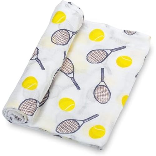 LollyBanks Baby Blanket, 100% Cotton Muslin Swaddle Blankets for Boys and Girls, Large 47 x 47 Inches Newborn Blanket, Soft and Breathable Swaddle Blanket, Baby Essentials, Registry (Tennis Print)