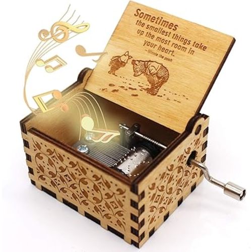 Ukebobo Wooden Music Box - The Pooh Saying Music Box, Gift for Friend, Merry, New Year's Gift - 1 Set