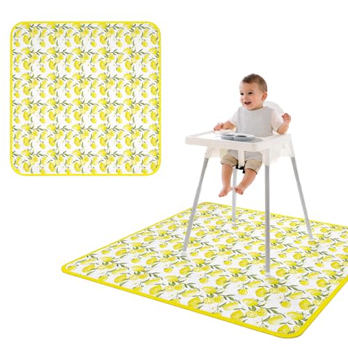 BapronBaby Fresh Lemon Waterproof Splash Mat Catch All Floor Cover | Large 45"x45" splat mat for baby feeding, highchairs, sensory play, art crafts, picnics. Stain resistant, machine washable.