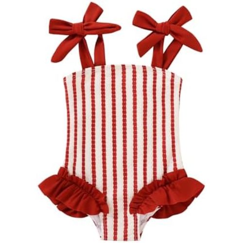 Happy Town Toddler Swimsuit Girl Solid Color Stripe One-Piece Baby Bathing Suits