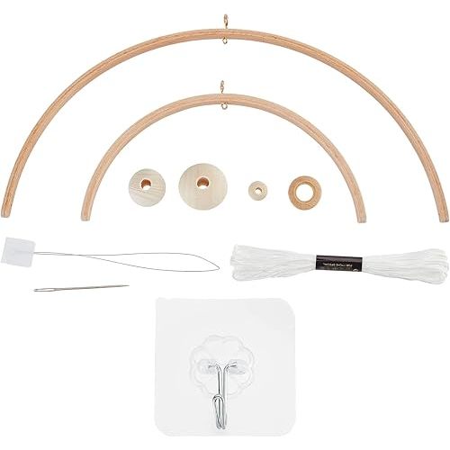 Nursery Wooden Frame DIY Handmade Kit Crib Mobile Wind Chime Bed Wood Mobile Hanger Wooden Frame Ornaments Handmade Kit, Round