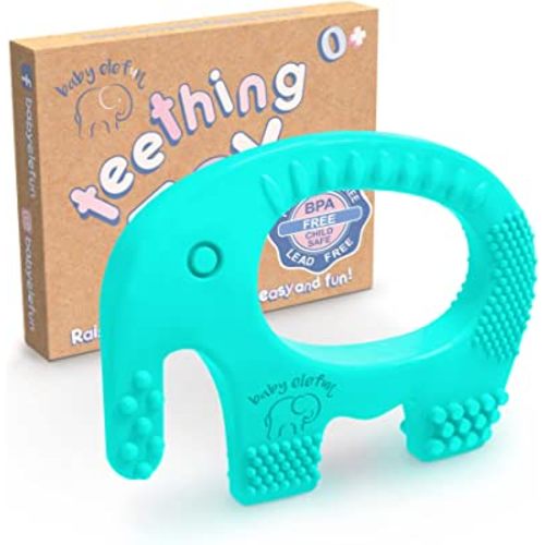 BABY ELEFUN Teething Toy Ring, Effective & Easy to Hold BPA Free Silicone Elephant Teethers with Gift Package, Teether Rings Toys Best for Babies 0-6, 6-12 Months, Infant Boys & Girls, Baby Shower