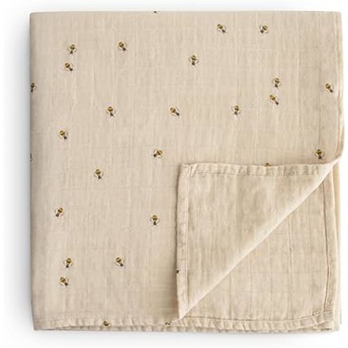 mushie Muslin Baby Swaddle Blanket | 100% Organic Cotton (Bees)