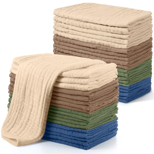 Buryeah Muslin 20 Pcs Burp Cloths Large 20" x 10" 100% Cotton 6 Layers Ultra Absorbent and Soft Hand Washcloths for Baby Drool and Messes Gentle Burp Cloth for Boys & Girls(Vintage Color)