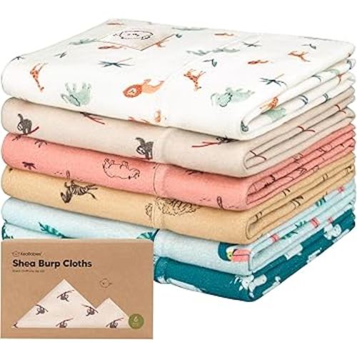Organic Burp Cloths Baby Boy, Girl - 6-Pack Large Cotton Burping Cloths for Babies, Spit Up Rags, Super Absorbent, Ultra Soft Newborn Rag, Gender Neutral, Machine Washable, Durable (Wildscape)