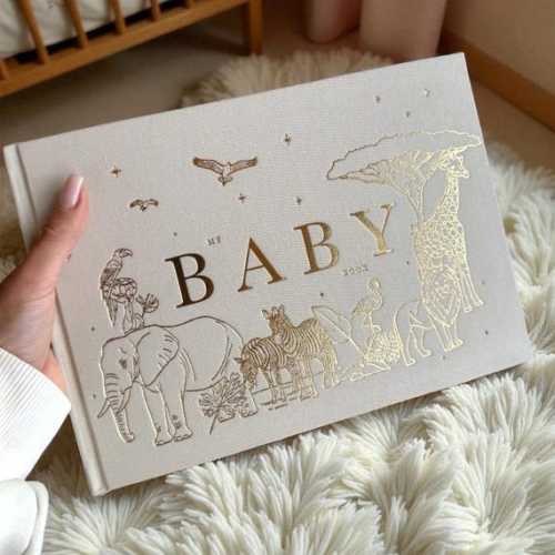 Luxury Linen Baby Memory Book | Golden Safari, Keepsake Journal - Etsy