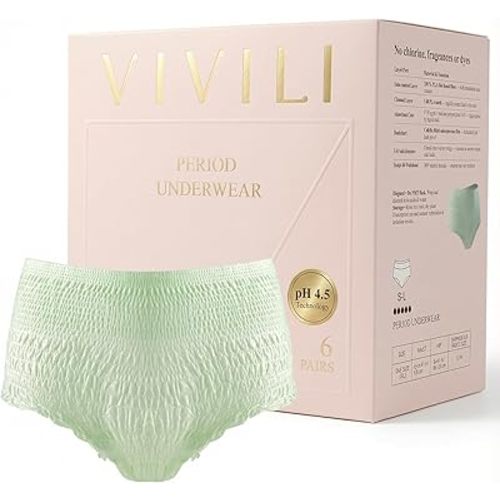 Sage Green Period Underwear Overnight — Heavy Flow, pH 4.5 Balanced | Holds 8 Tampons (400ml), 17x Drier | Disposable Period Underwear for Sensitive Skin, Plant-Based (6 Count, Fits S-M)