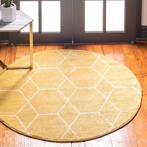 Area Rug - Geometric (8' Round, Yellow/ Ivory)