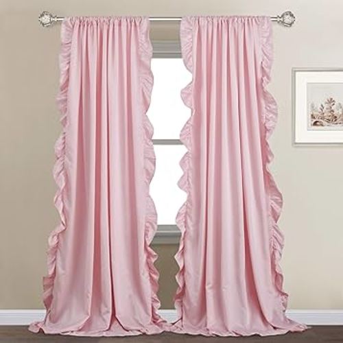 StangH Blush Pink Curtains 84 inch Length,Scalloped Curtains Feminine Decor Nursery Curtain French Country Ruffle Window Drapes for Girls Room/Dressing Room, Rod Pocket, W52 x L84, 2 Panels